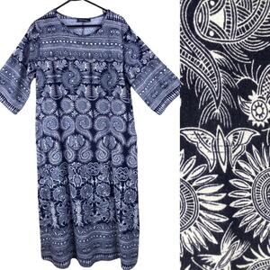 Zanzea Womens 100% Cotton Short Sleeve Midi Dress Size XL Butterflies Fish Birds